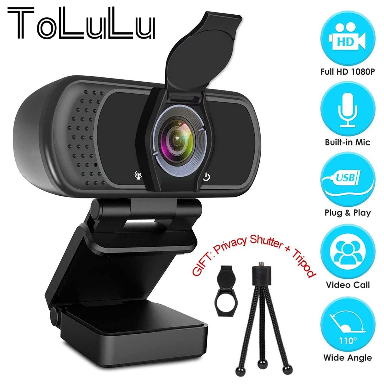  ToLuLu 1080P Webcam with Microphone, HD Webcam Web Camera with  Tripod Stand, Widescreen USB Computer Camera, Streaming Mic Webcam for  Online Calling/Conferencing, Zoom/Facetime/ Laptop Desktop :  Electronics